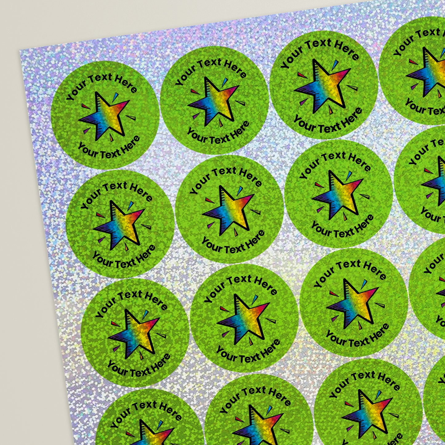 35 Personalised Holographic Rainbow Star Stickers - 37mm