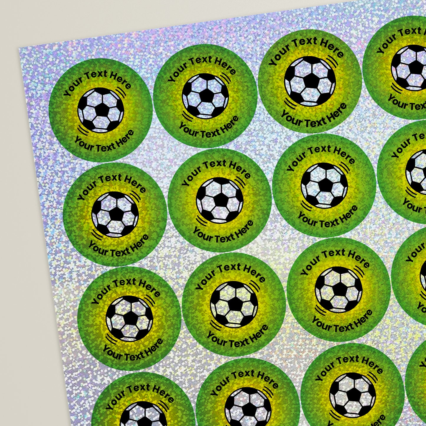 35 Personalised Holographic Football Stickers - 37mm