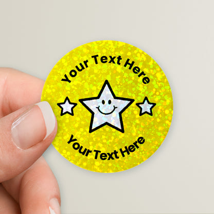 35 Personalised Holographic Triple Star Stickers - 37mm