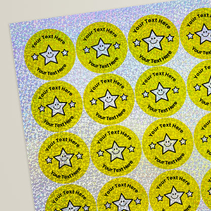35 Personalised Holographic Triple Star Stickers - 37mm