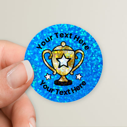 35 Personalised Holographic Trophy Stickers - 37mm