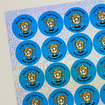 35 Personalised Holographic Trophy Stickers - 37mm