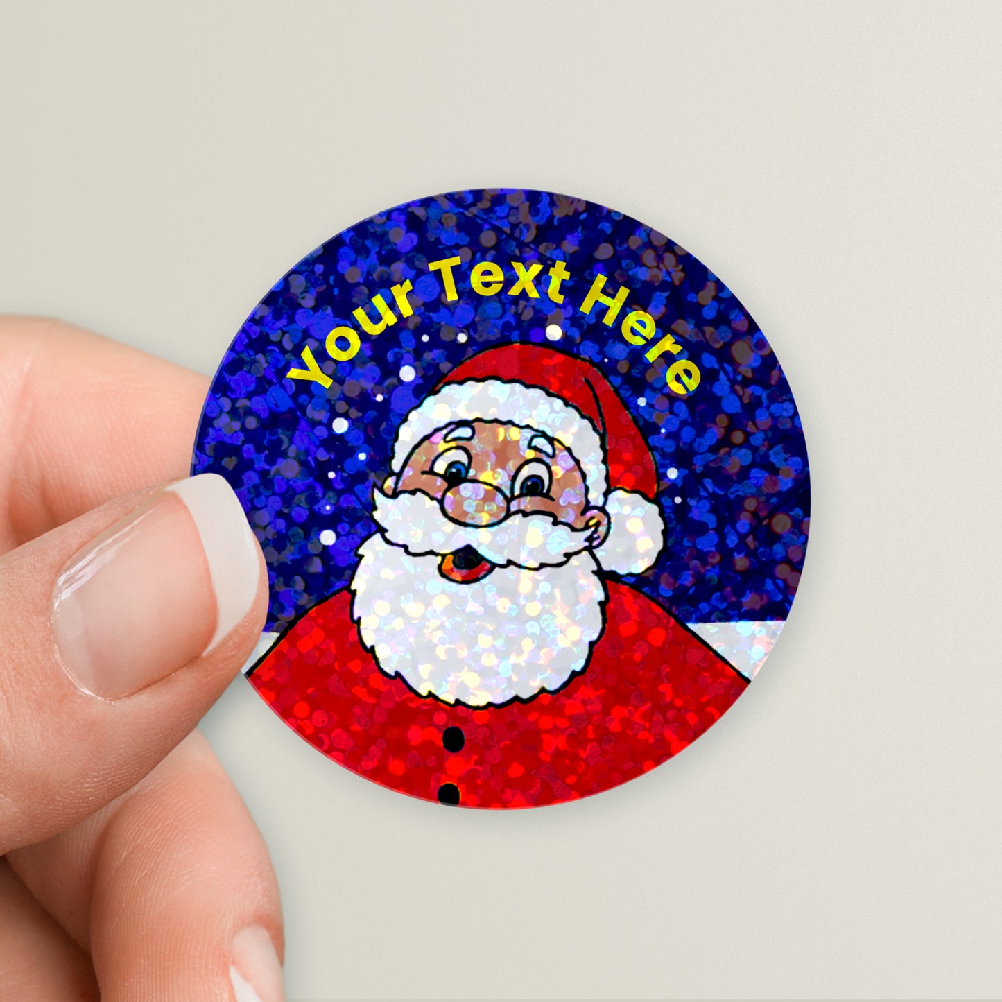 35 Personalised Holographic Santa Stickers - 37mm