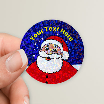 35 Personalised Holographic Santa Stickers - 37mm