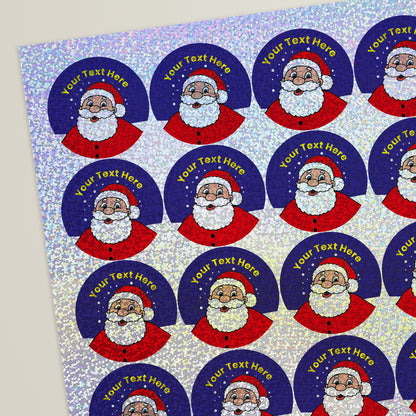 35 Personalised Holographic Santa Stickers - 37mm