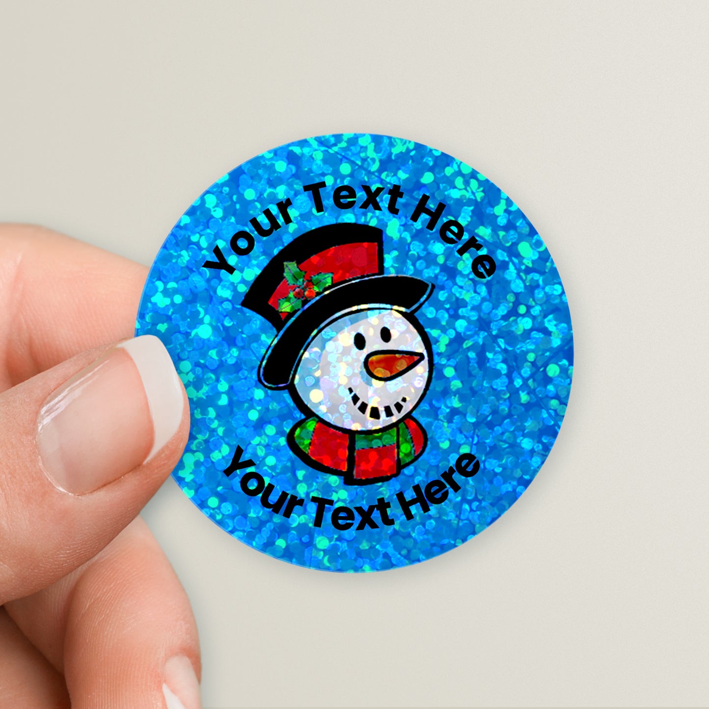 35 Personalised Holographic Snowman Stickers - 37mm