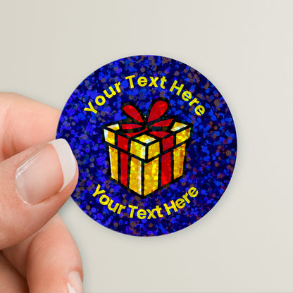 35 Personalised Holographic Present Stickers - 37mm