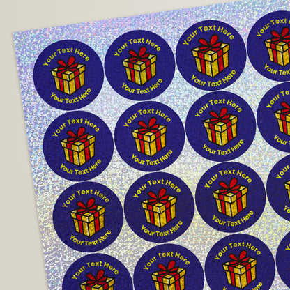 35 Personalised Holographic Present Stickers - 37mm