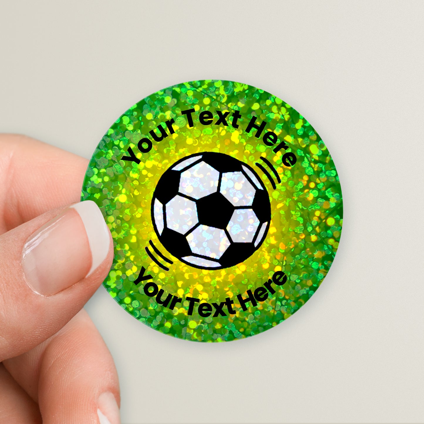 35 Personalised Holographic Football Stickers - 37mm
