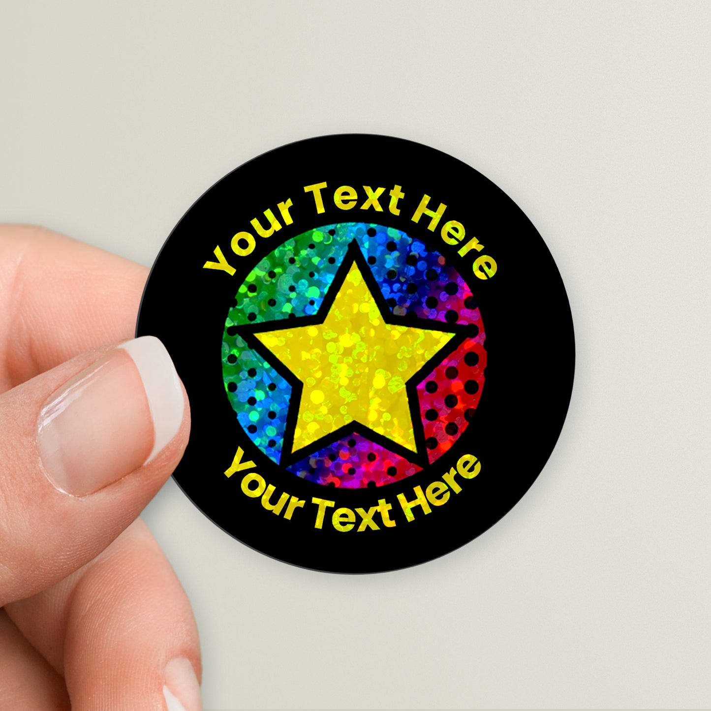 35 Personalised Holographic Neon Star Stickers - 37mm