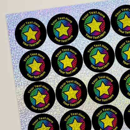 35 Personalised Holographic Neon Star Stickers - 37mm