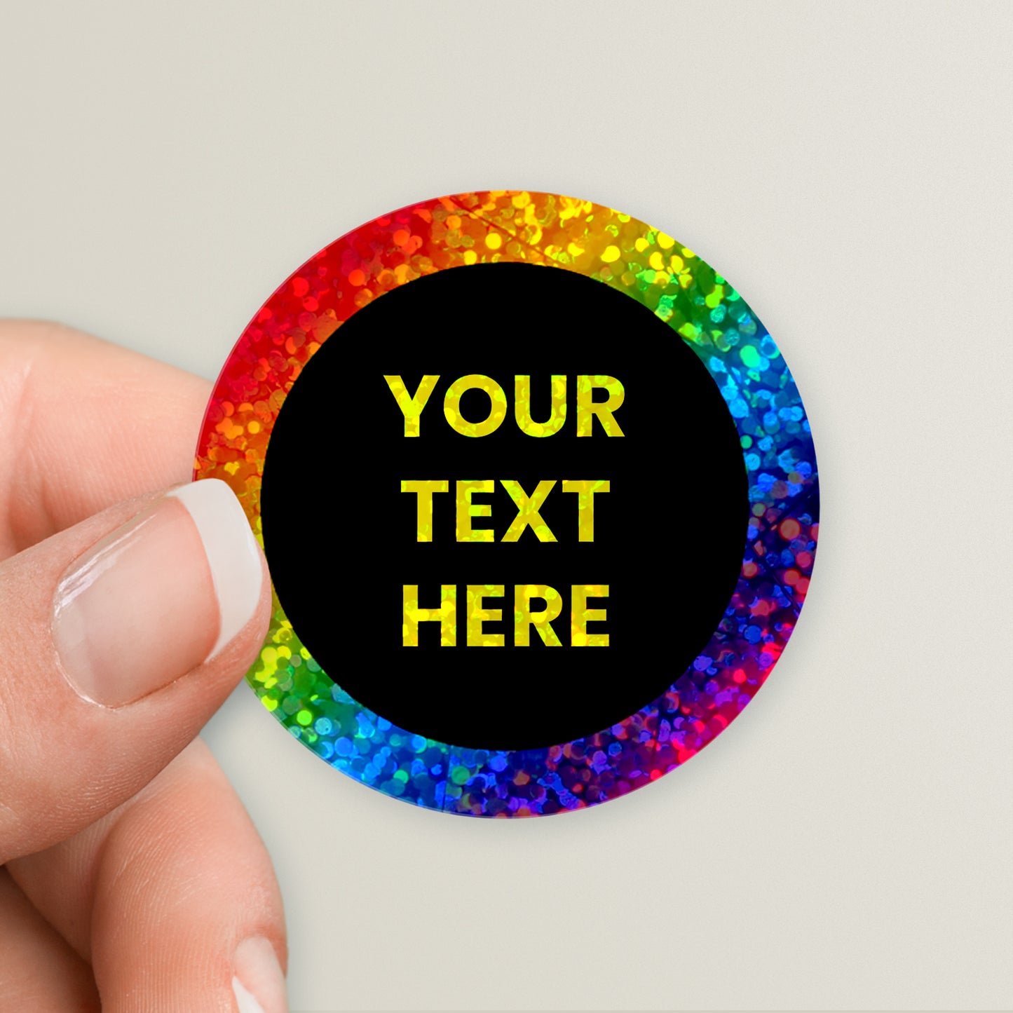 35 Personalised Holographic Neon Spectrum Stickers - 37mm