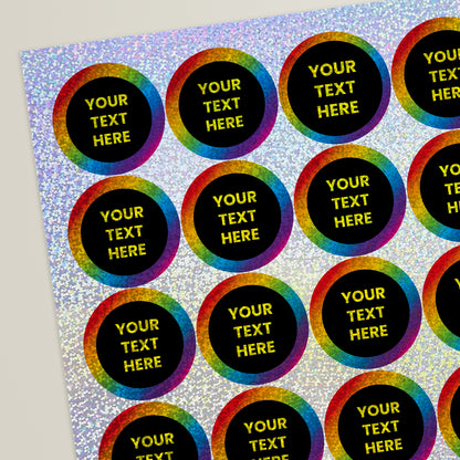 35 Personalised Holographic Neon Spectrum Stickers - 37mm