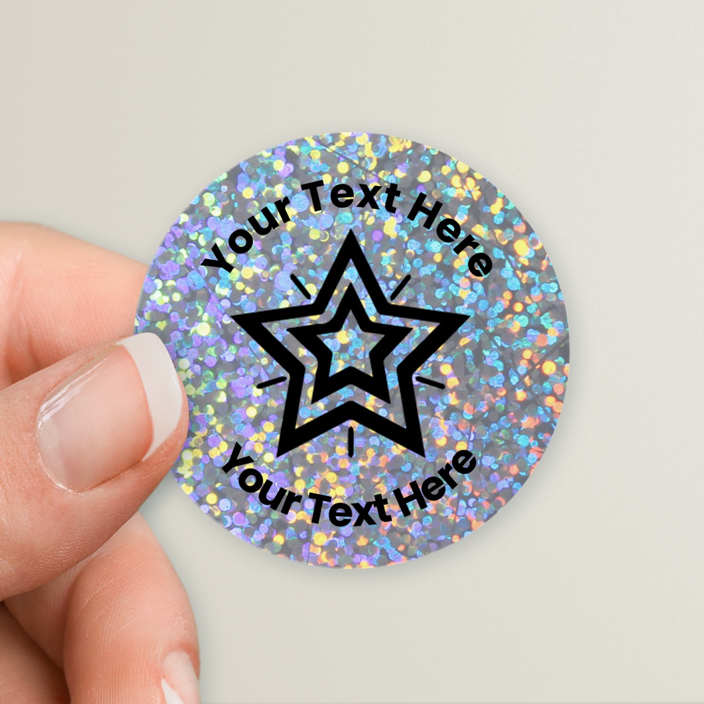 35 Personalised Holographic Silver Star Stickers - 37mm