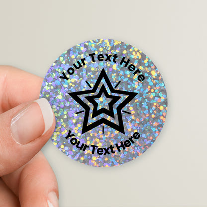 35 Personalised Holographic Silver Star Stickers - 37mm