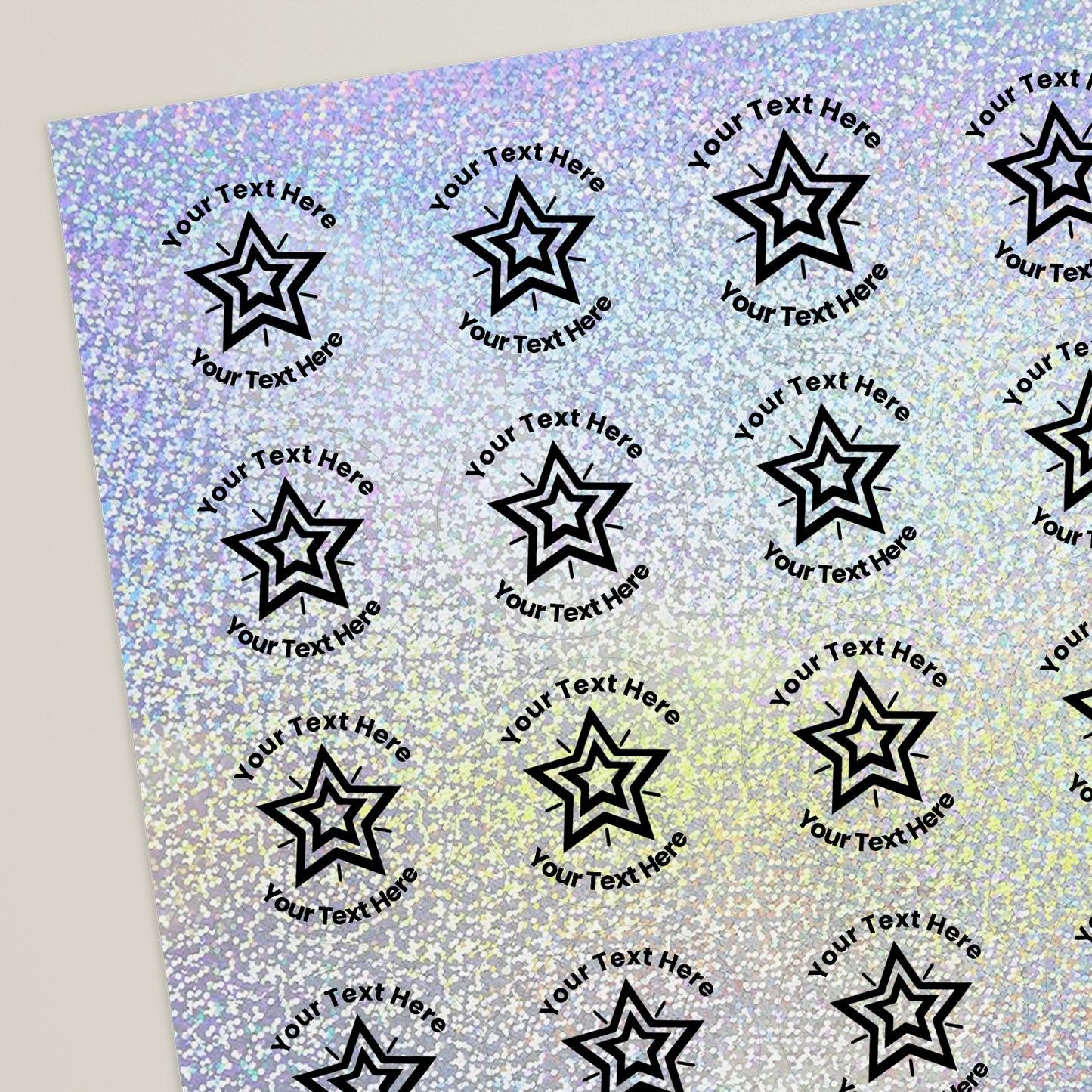 35 Personalised Holographic Silver Star Stickers - 37mm