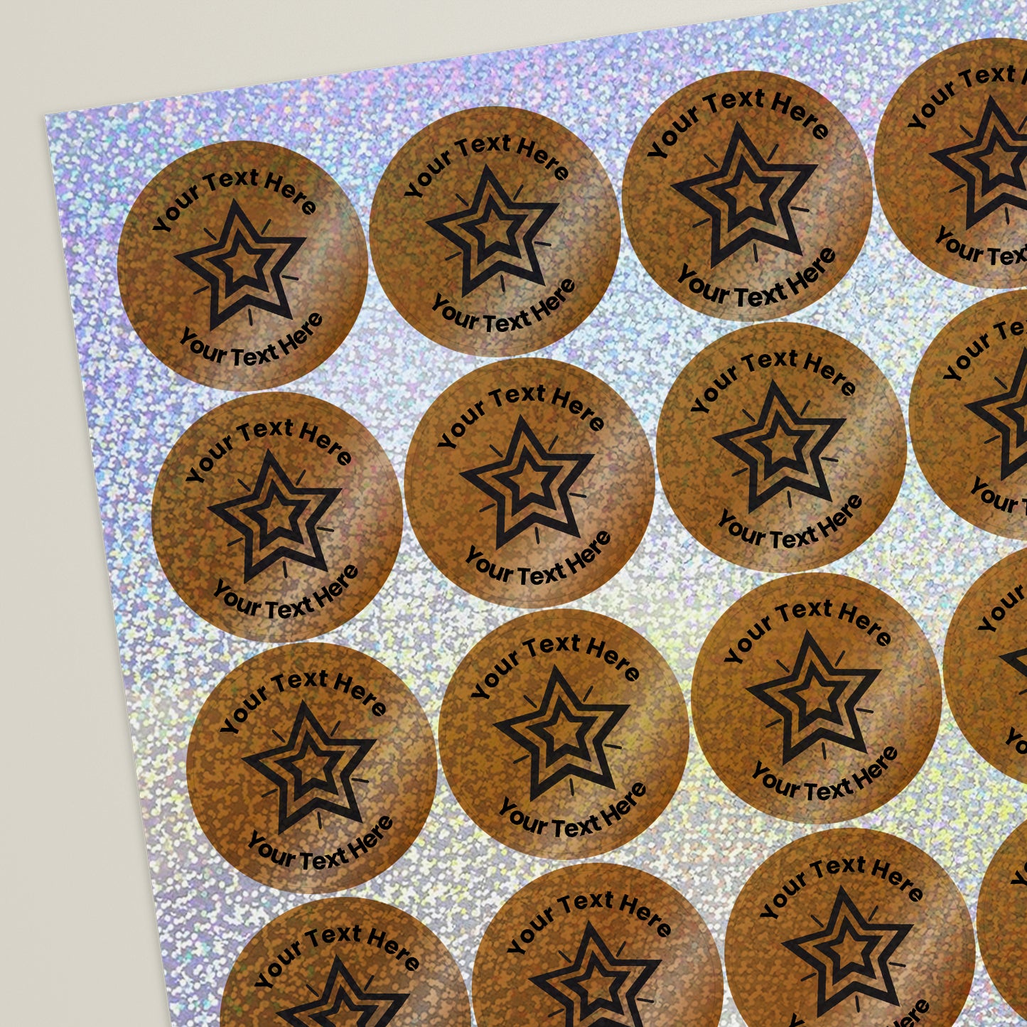 35 Personalised Holographic Bronze Star Stickers - 37mm