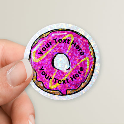 35 Personalised Holographic Doughnut Stickers - 37mm