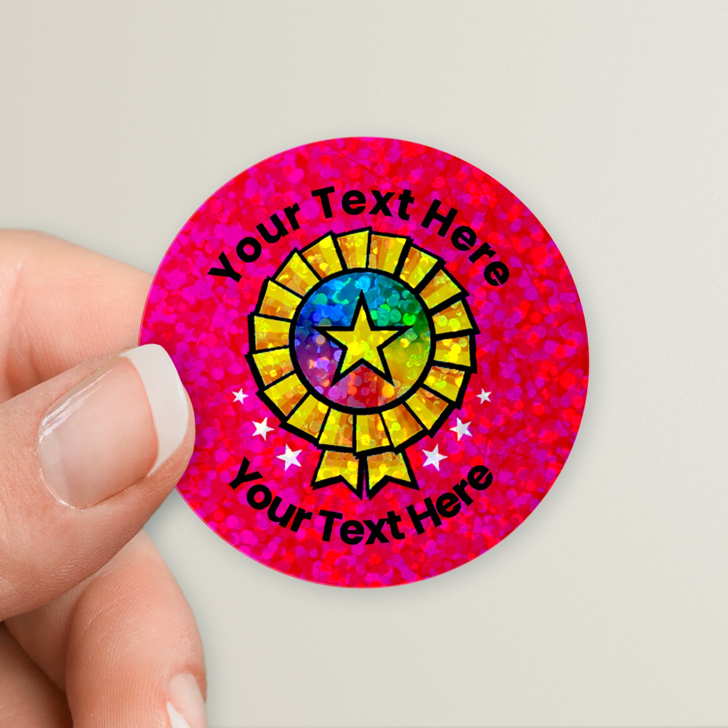 35 Personalised Holographic Rosette Stickers - 37mm