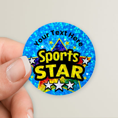 35 Personalised Holographic Sports Star Stickers - 37mm