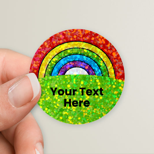 35 Personalised Holographic Rainbow Stickers - 37mm