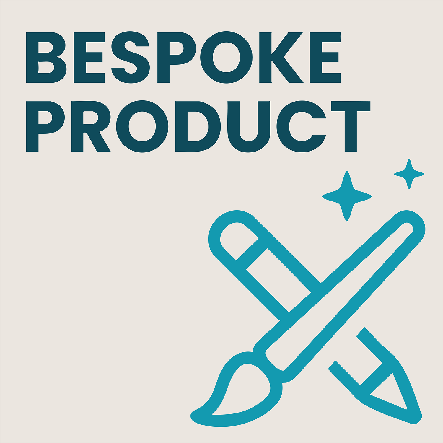 The image shows a logo for a bespoke product, featuring a stylized graphic of a pen and brush with the text 'BESPOKE PRODUCT' above it.