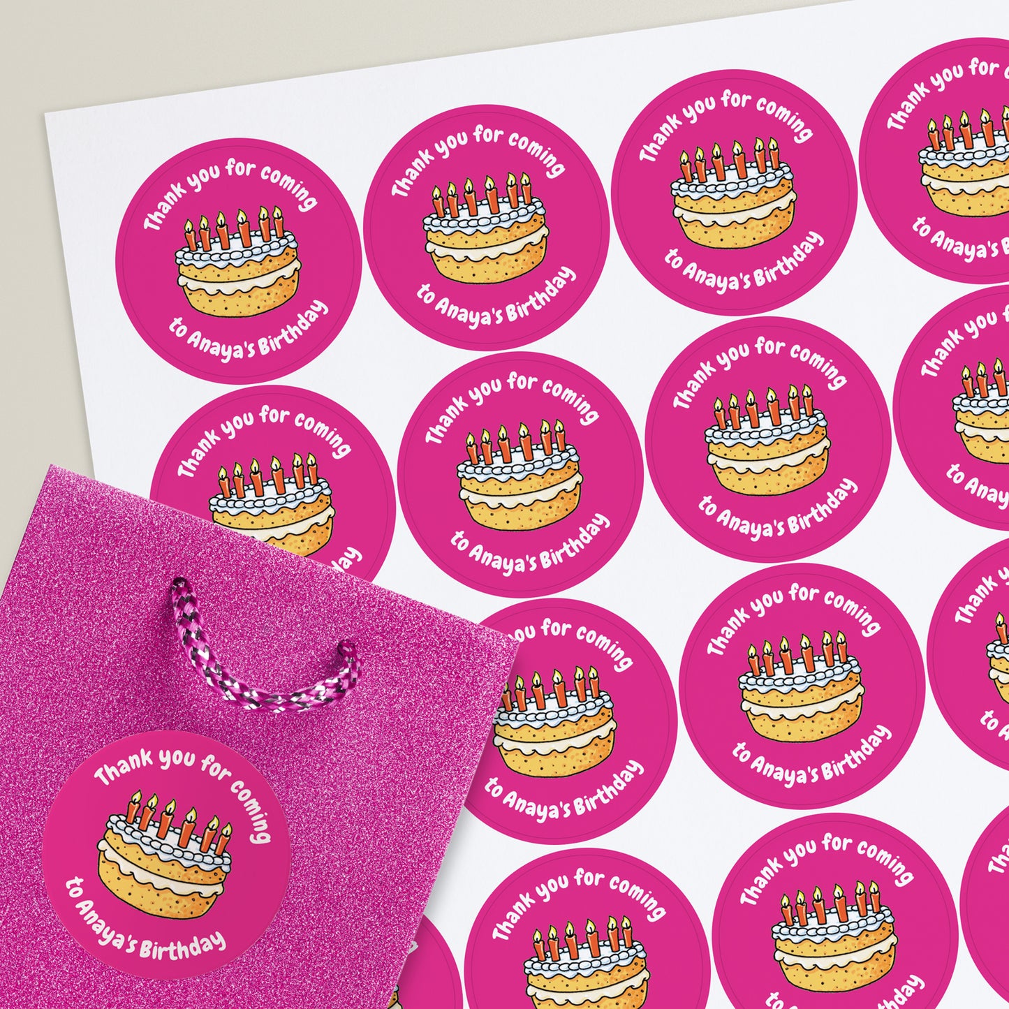 35 Personalised Birthday Cake Stickers - 37mm