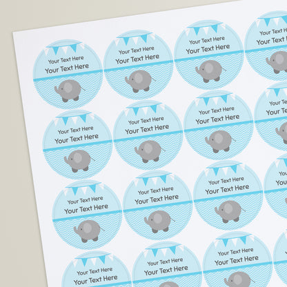 35 Personalised Elephant Baby Shower Stickers - 37mm
