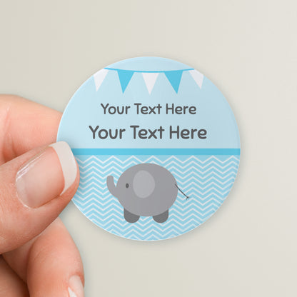 35 Personalised Elephant Baby Shower Stickers - 37mm