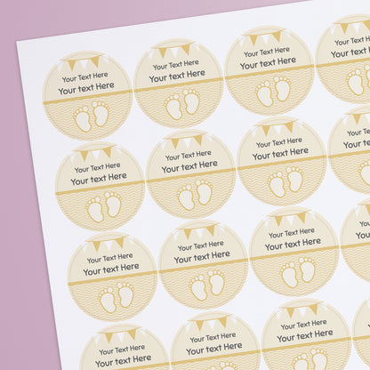 35 Personalised Baby Feet Baby Shower Stickers - 37mm