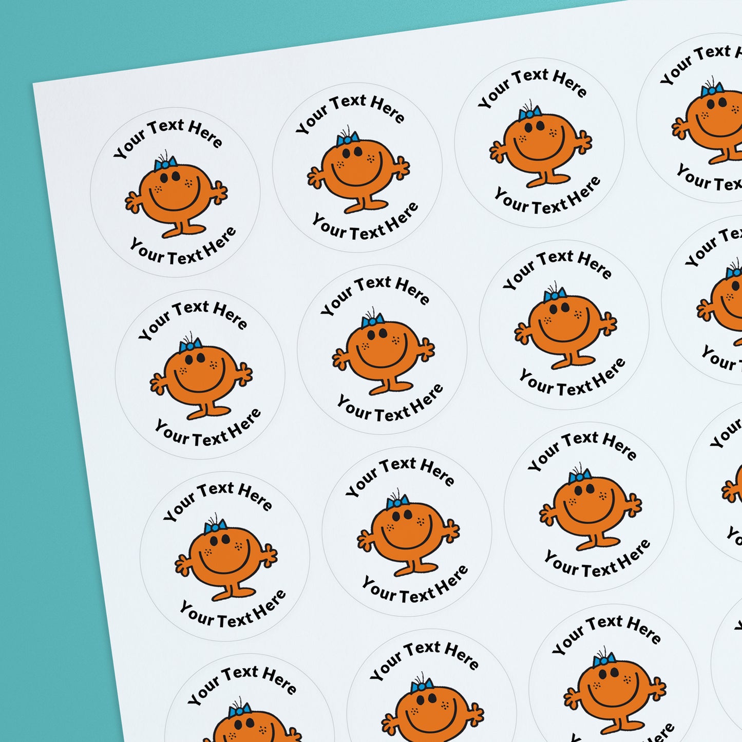 35 Personalised Little Miss Fun Stickers - 37mm