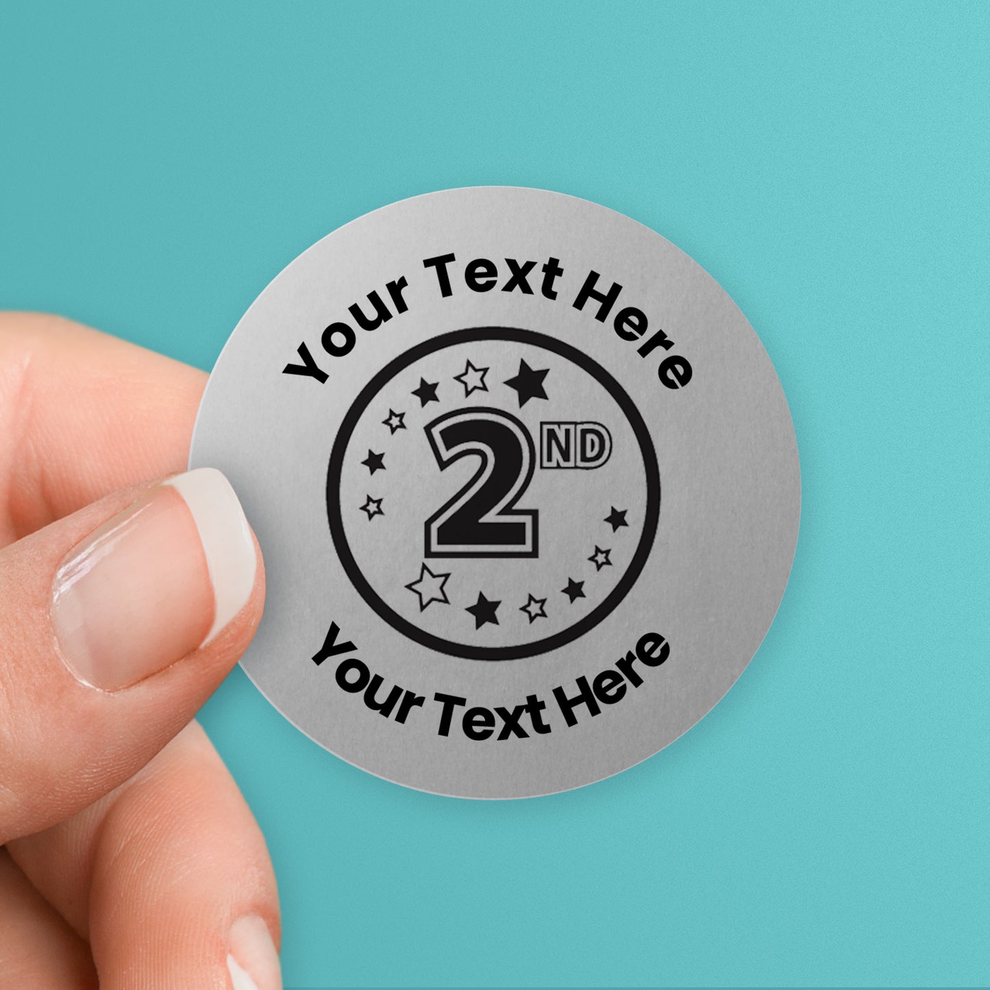 Personalised Metallic Silver 2nd Stickers - 37mm