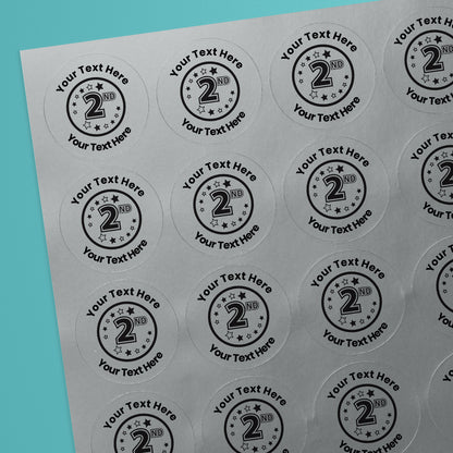 Personalised Metallic Silver 2nd Stickers - 37mm