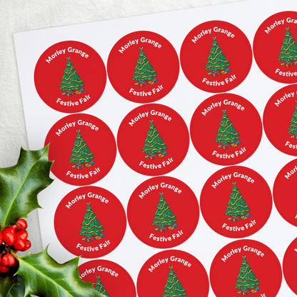 35 Personalised Red Christmas Tree Stickers - 37mm