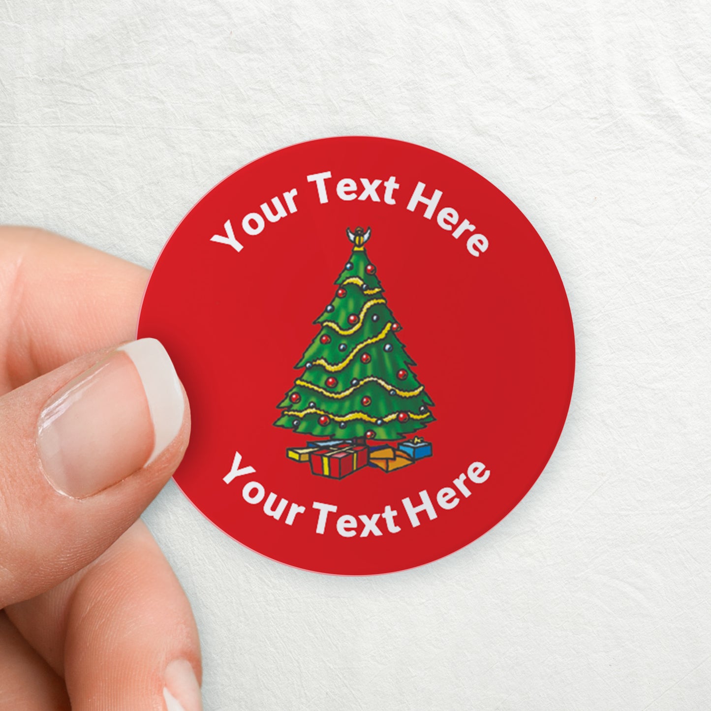 35 Personalised Red Christmas Tree Stickers - 37mm