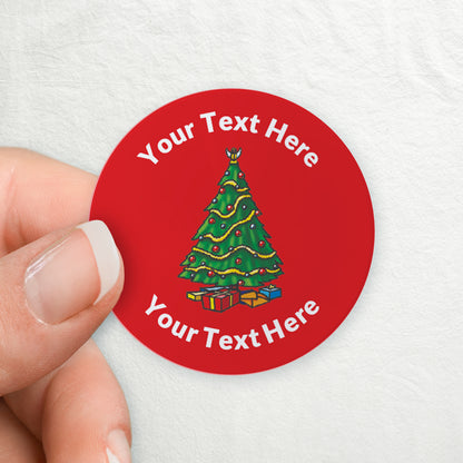 35 Personalised Red Christmas Tree Stickers - 37mm