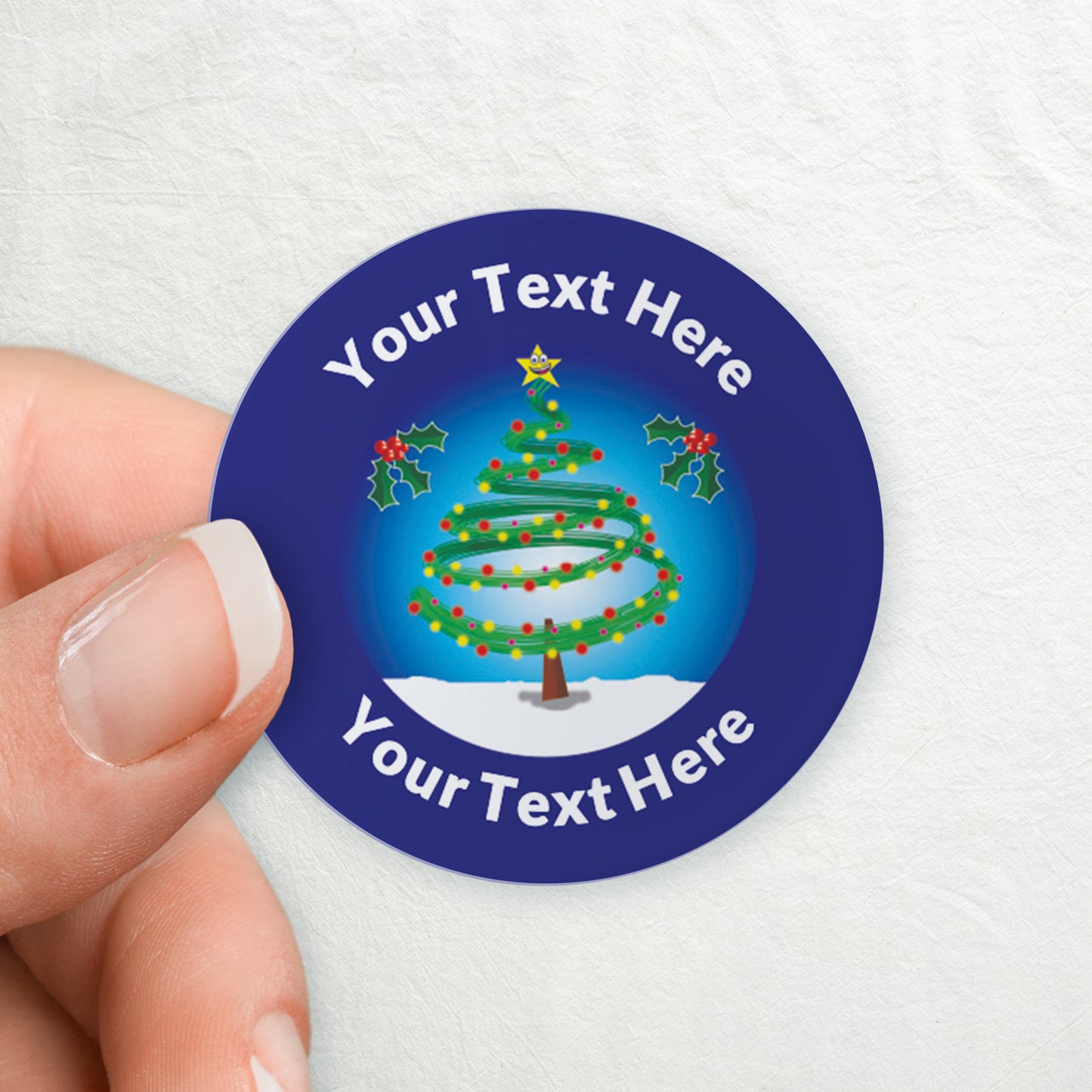 35 Personalised Snowy Christmas Tree Stickers - 37mm