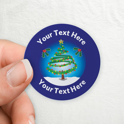 35 Personalised Snowy Christmas Tree Stickers - 37mm