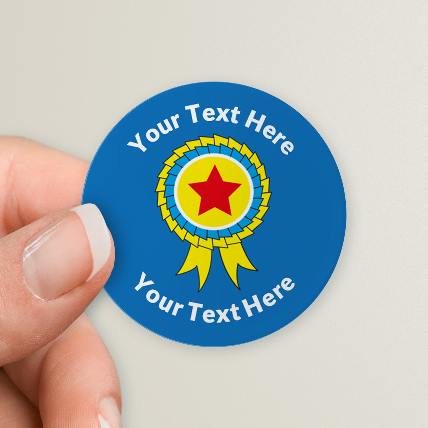 35 Personalised Rosette Stickers - Blue - 37mm