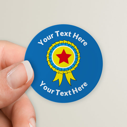 35 Personalised Rosette Stickers - Blue - 37mm