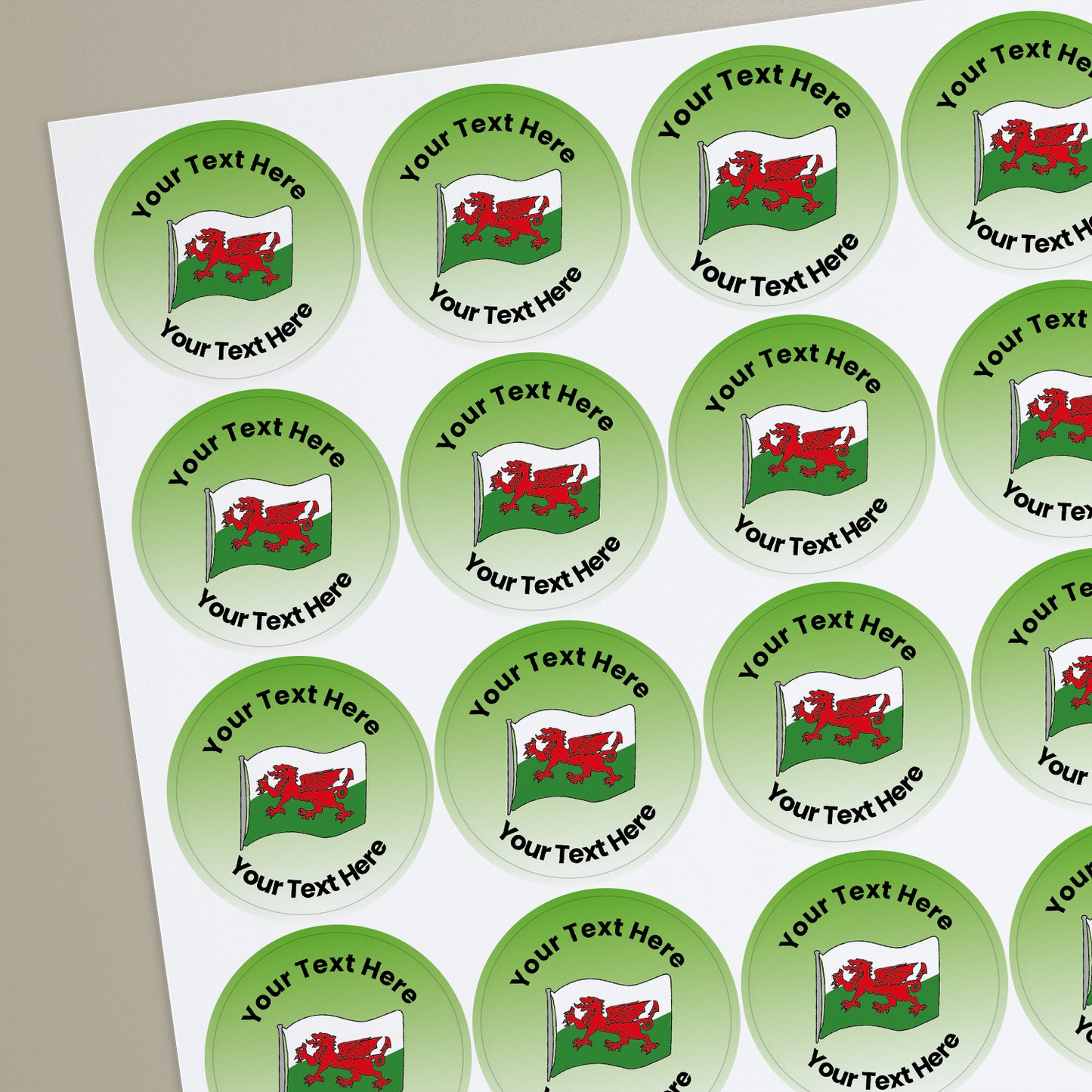 35 Personalised Welsh Flag Stickers - 37mm