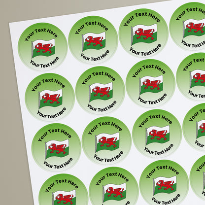 35 Personalised Welsh Flag Stickers - 37mm