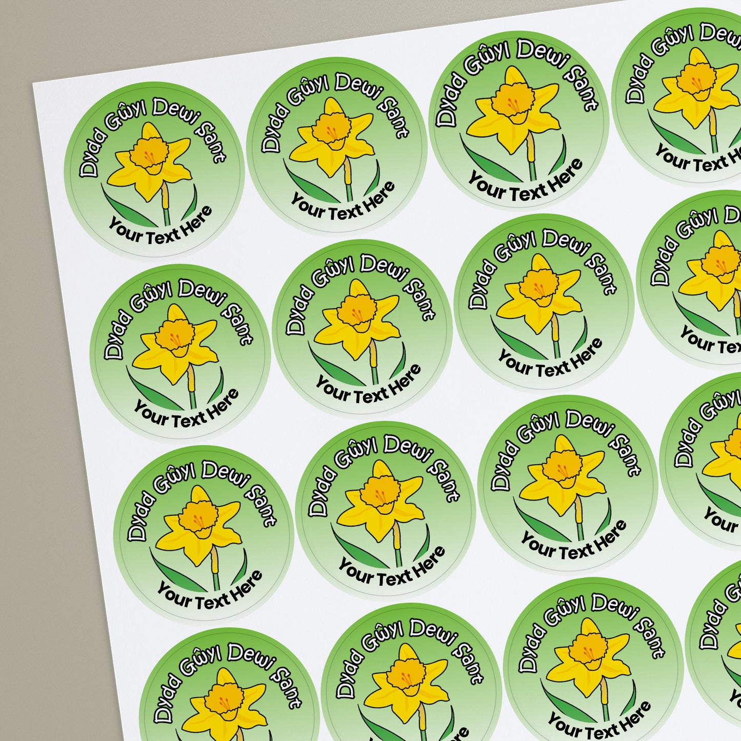 35 Personalised St David's Day Daffodil Stickers - 37mm