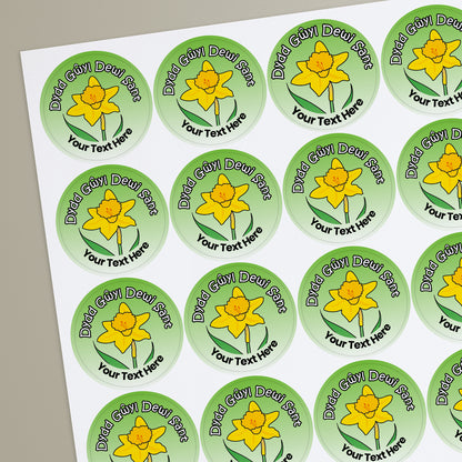 35 Personalised St David's Day Daffodil Stickers - 37mm