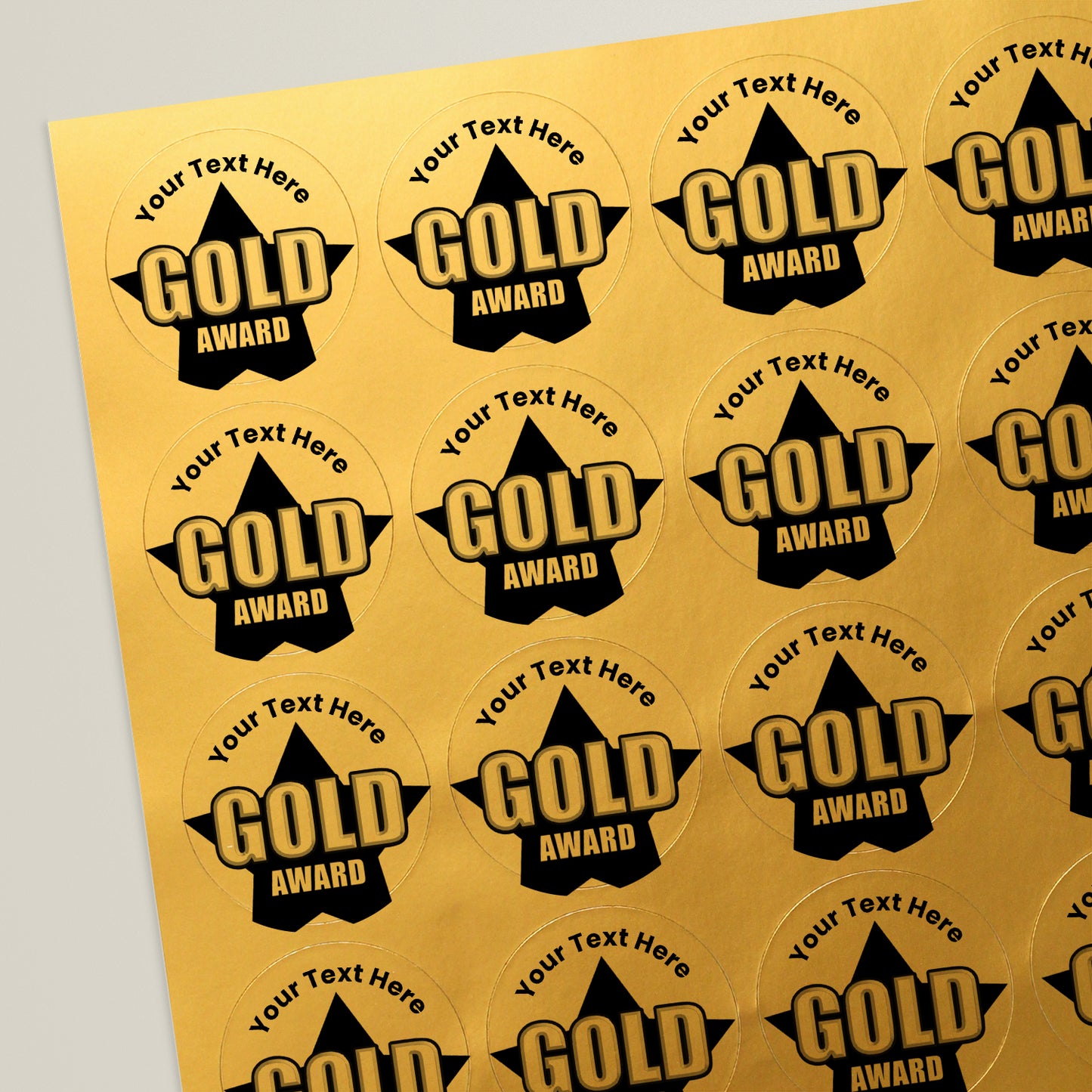 35 Personalised Metallic Gold Award Stickers - 37mm