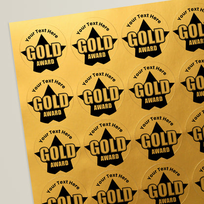 35 Personalised Metallic Gold Award Stickers - 37mm