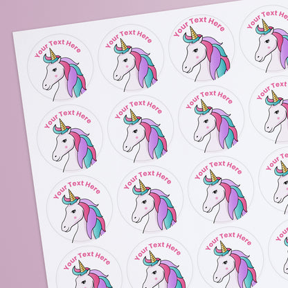 35 Personalised Unicorn Stickers - 37mm