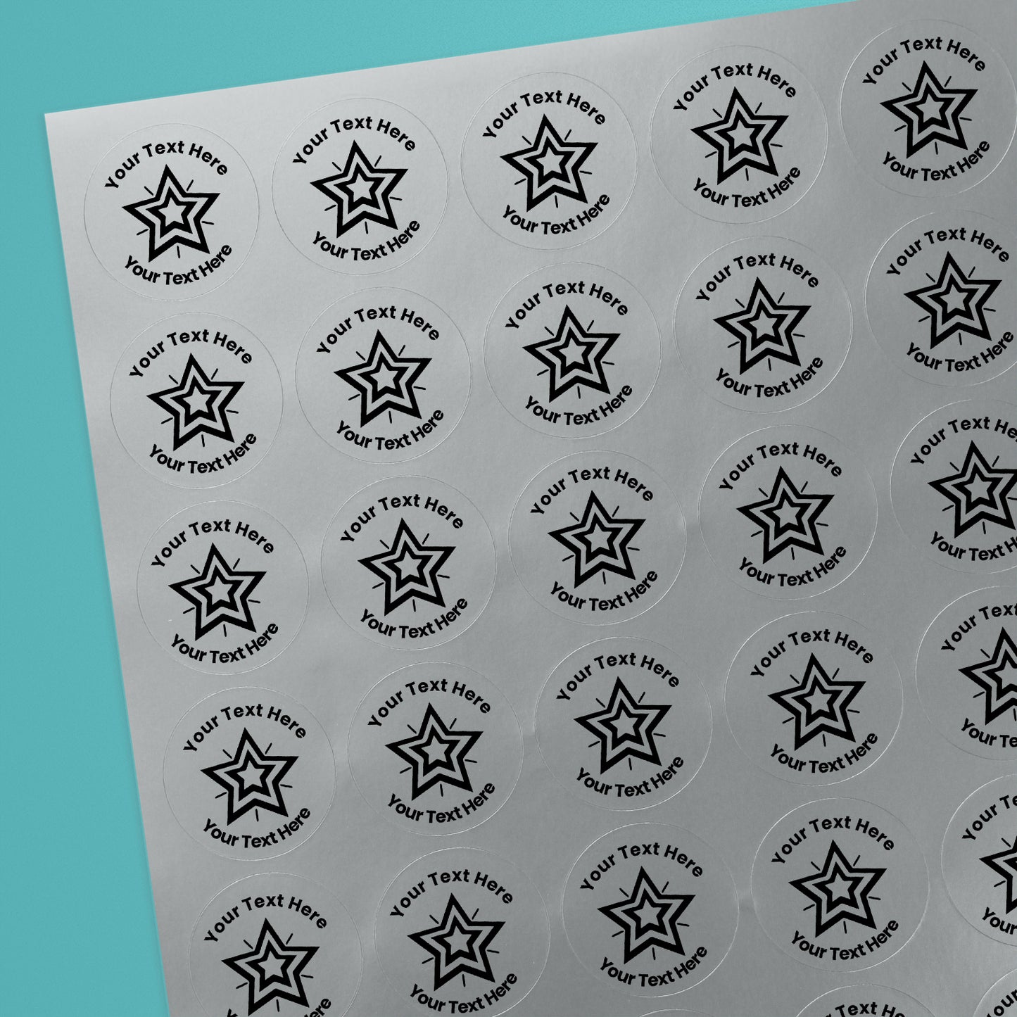 70 Personalised Metallic Silver Star Stickers - 25mm