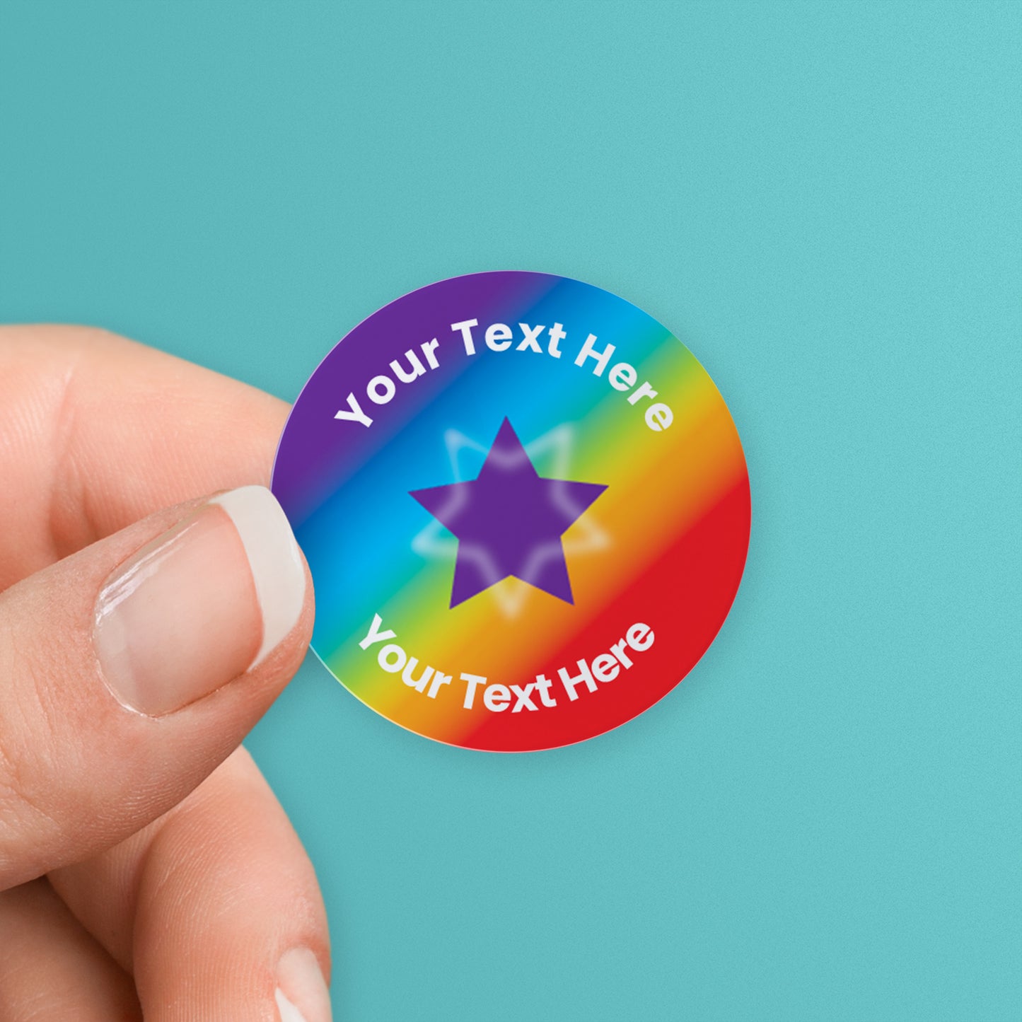 70 Personalised Rainbow Star Stickers - 25mm