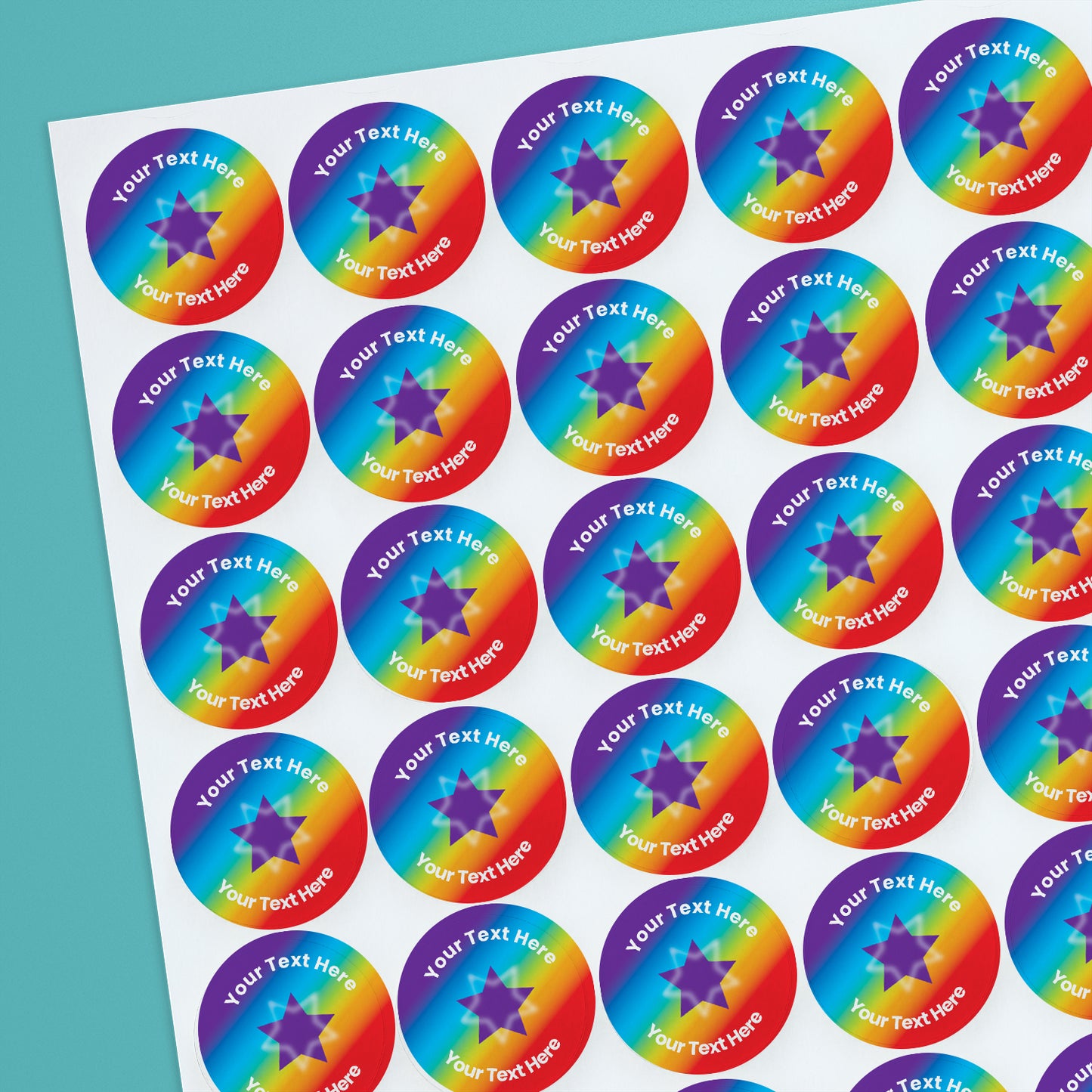 70 Personalised Rainbow Star Stickers - 25mm